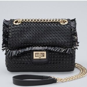 White House Black Market Black and Gold Fringe Shoulder Bag